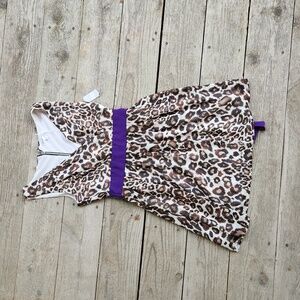 Emerald Sundae Leopard Cheetah V-Neck Faux Wrap Dress Size 3 Purple Tie
